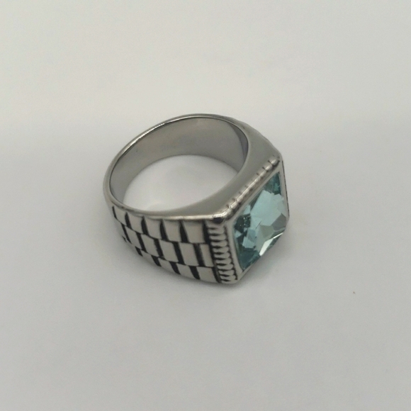 140- Aqua Cubic Zirconia Handmade Men's Ring Size 9 1/2 NWT - Picture 1 of 8